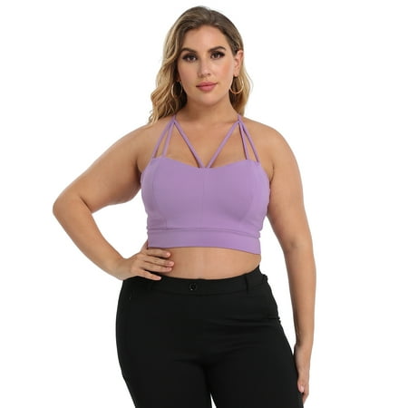 

HDE Women s Plus Size Spaghetti Strap Cami Bralette Bustier Crop Top Lilac - 4X