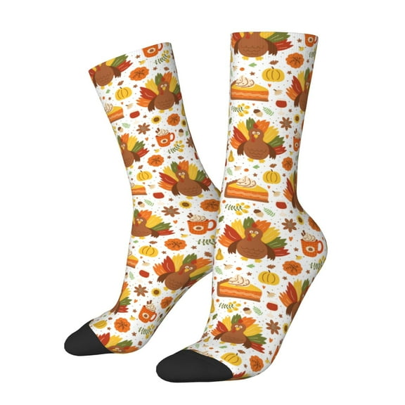 Honeii Thanksgiving With Turkey Print Adult Socks,Crew Socks,Casual Calf Socks,Daily Wear Socks for Men & Women, Perfect for Sports, Casual and Everyday Use