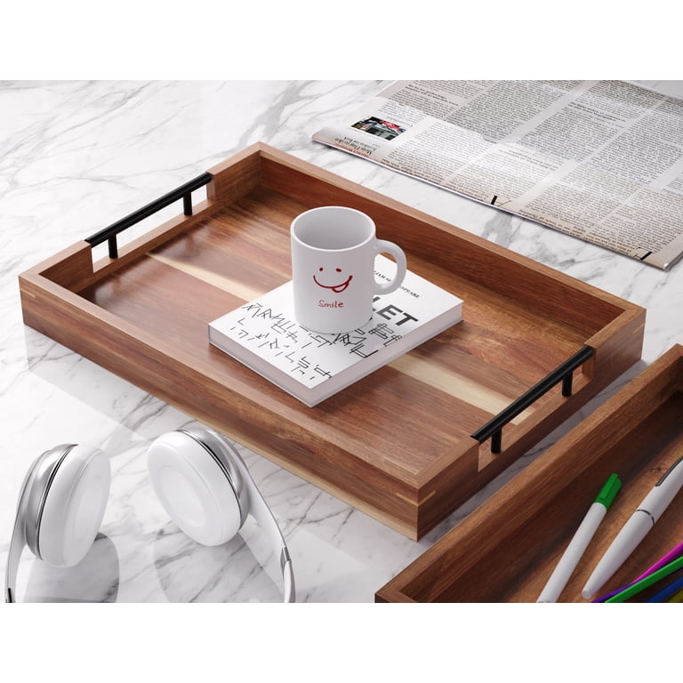 Fibogollo Acacia Wood Serving Tray with Metal Handles photo 4