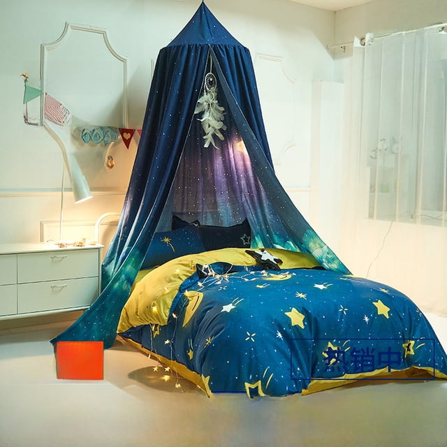 Baldaquin de Lit Rond Style Ins Moderne avec Imprimé Chat - Blocage de Lumière, Design Coupe-Vent et Pliable, Installation Facile Sans Perçage pour Usage Domestique, Construction en Polyester et Fil d'Acier Durable, Couleur Blanche