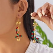 NICKSUN Christmas Crystal Bead Dangle Earrings for Women, Gold Bow Snowflake Bell Candy Cane Design Drop Earrings, Holiday Festive Alloy Jewelry Gift