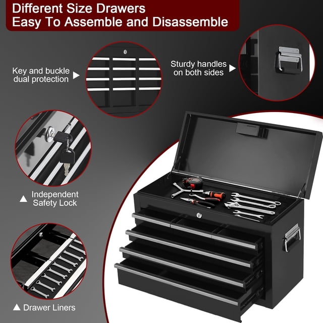 Kojooin Coffre à Outils, Coffre à Outils Roulant Robuste à 8 Tiroirs avec Boîte à Outils Détachable Armoire de Rangement en Acier Tiroirs Coulissants Roues Verrouillables pour l'Organisation des Outils de Garage et d'Atelier de Mécanicien Noir
