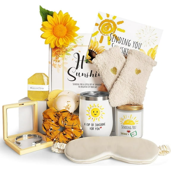 Birthday Gifts for Women, Sending Sunshine Christmas Gifts, Get Well Soon Gifts Basket Care Package Unique Spa Gifts Box with Wine Glasses for Thinking of You Her Sister Best Friend