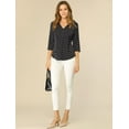thumbnail image 2 of Top de blusa de oficina vintage con botones de manga 3/4 y lunares para mujer Negro XL, 2 of 6