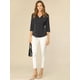 thumbnail image 2 of Top de blusa de oficina vintage con botones de manga 3/4 y lunares para mujer Negro XL, 2 of 6