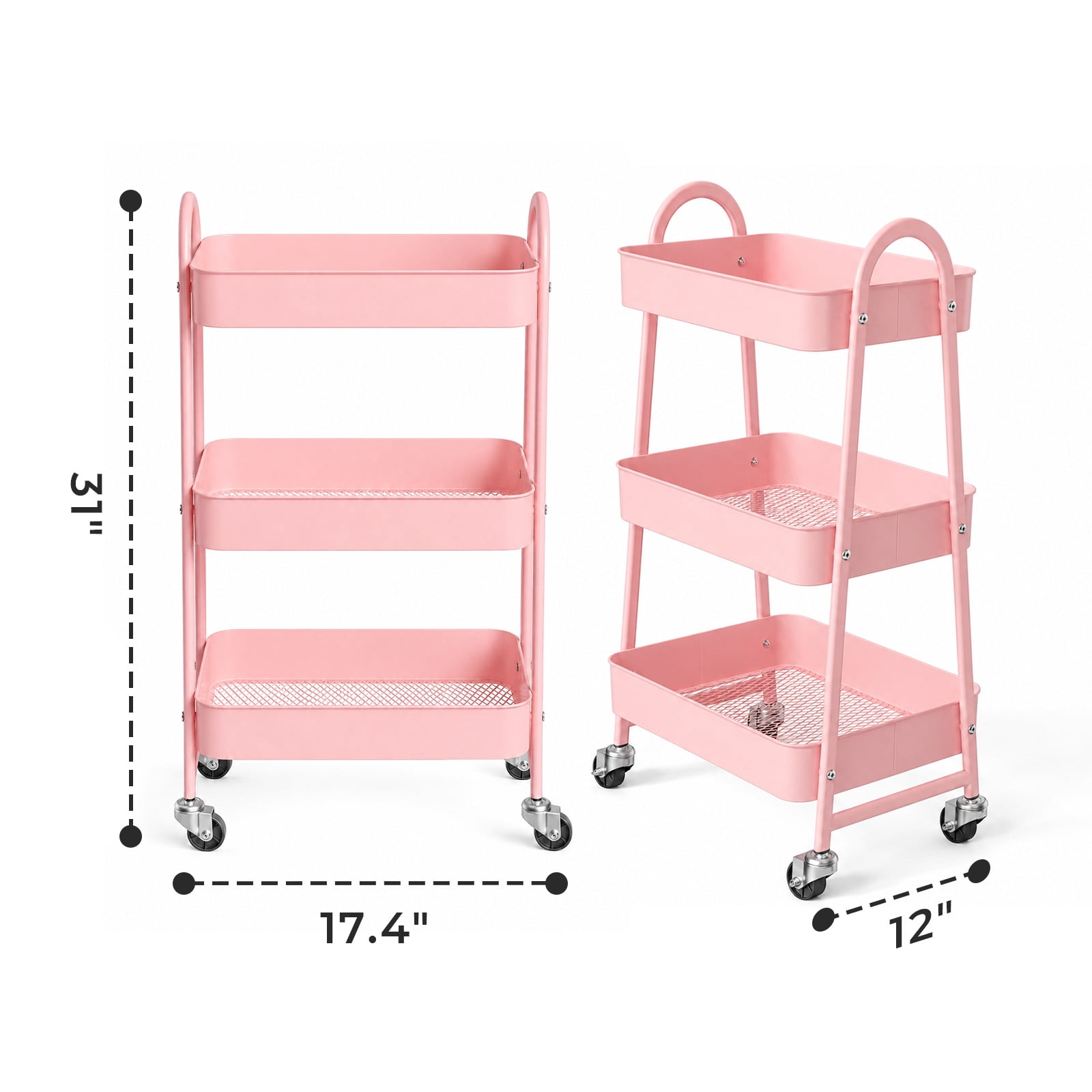 Alvantor 3-Tier Rolling Cart, Metal Rolling Utility Cart with Lockable Wheels, Multi-Functional Heavy Duty Storage Cart Organizer for Bathroom, Kitchen, Living Room, Office