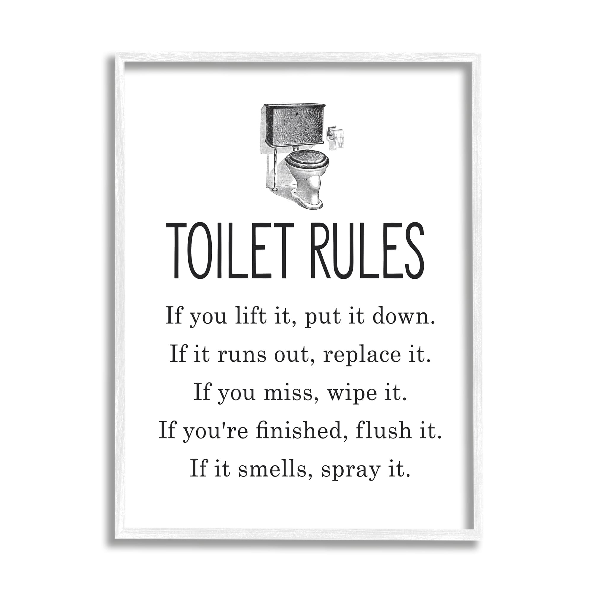 Stupell Industries Bathroom Toilet Rules List Vintage Throne Illustration, 16 x 20, Design by Lettered and Lined