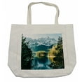 thumbnail image 1 of Landscape Shopping Bag, Mountain Lake in Northern Germany Frozen Peaks Water Winter Season Life, Eco-Friendly Reusable Bag for Groceries Beach and More, 15.5" X 14.5", Cream, by Ambesonne, 1 of 2