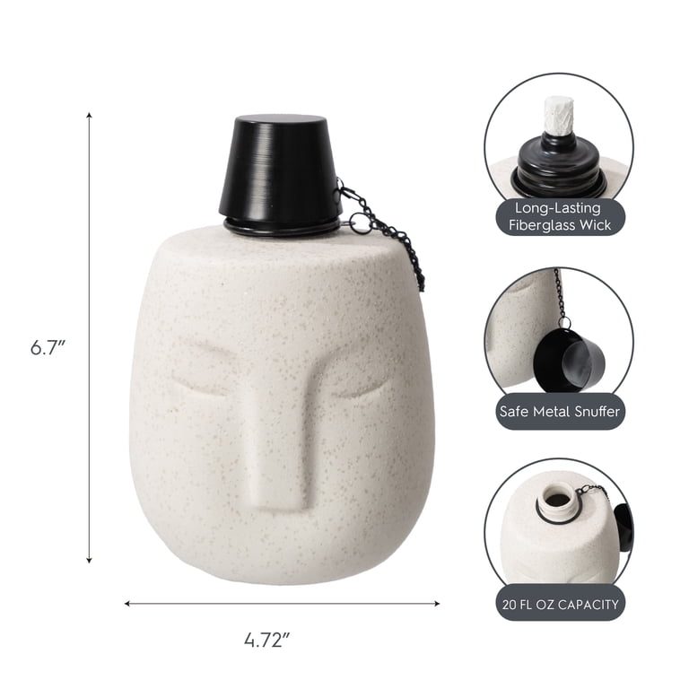 Better Homes & Gardens Ceramic Ecru Face Citronella Tabletop Torch