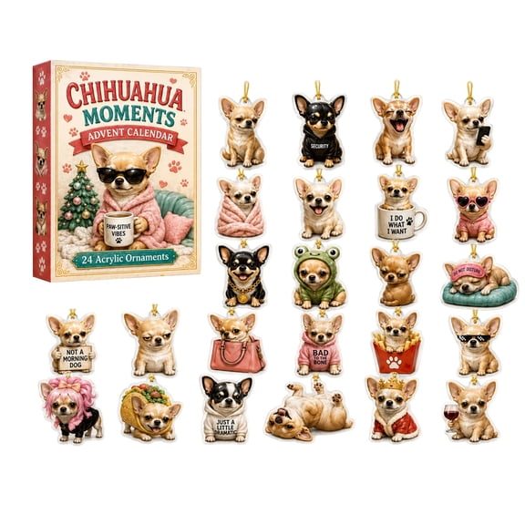 MInHoues Christmas Chihuahua Moments Advent Calendar 2026, 24 Days of Christmas Countdown Calendar with 24PCS Chihuahua Moments 2D Acrylic Hanging Ornaments, Xmas Dog Gift for Chihuahua Lovers Kids