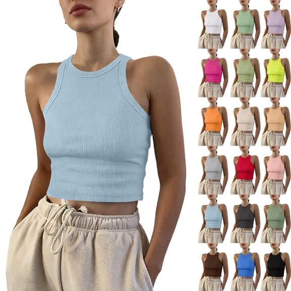Women's Solid Color Ribbed Sleeveless Tank Top Beige L
