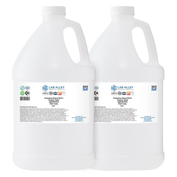 Lab Alley Propylene Glycol 99.5% USP/NF/FCC/Food Grade, 2 Gallons, Kosher Certified, Halal, Great For Cosmetics, Artificial Smoke/Fog Machines