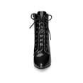 thumbnail image 6 of BLISSFUL STEP Women's Patent Leather Pointed Toe Lace Up Stiletto Heel Ankle Boots Black 7, 6 of 8