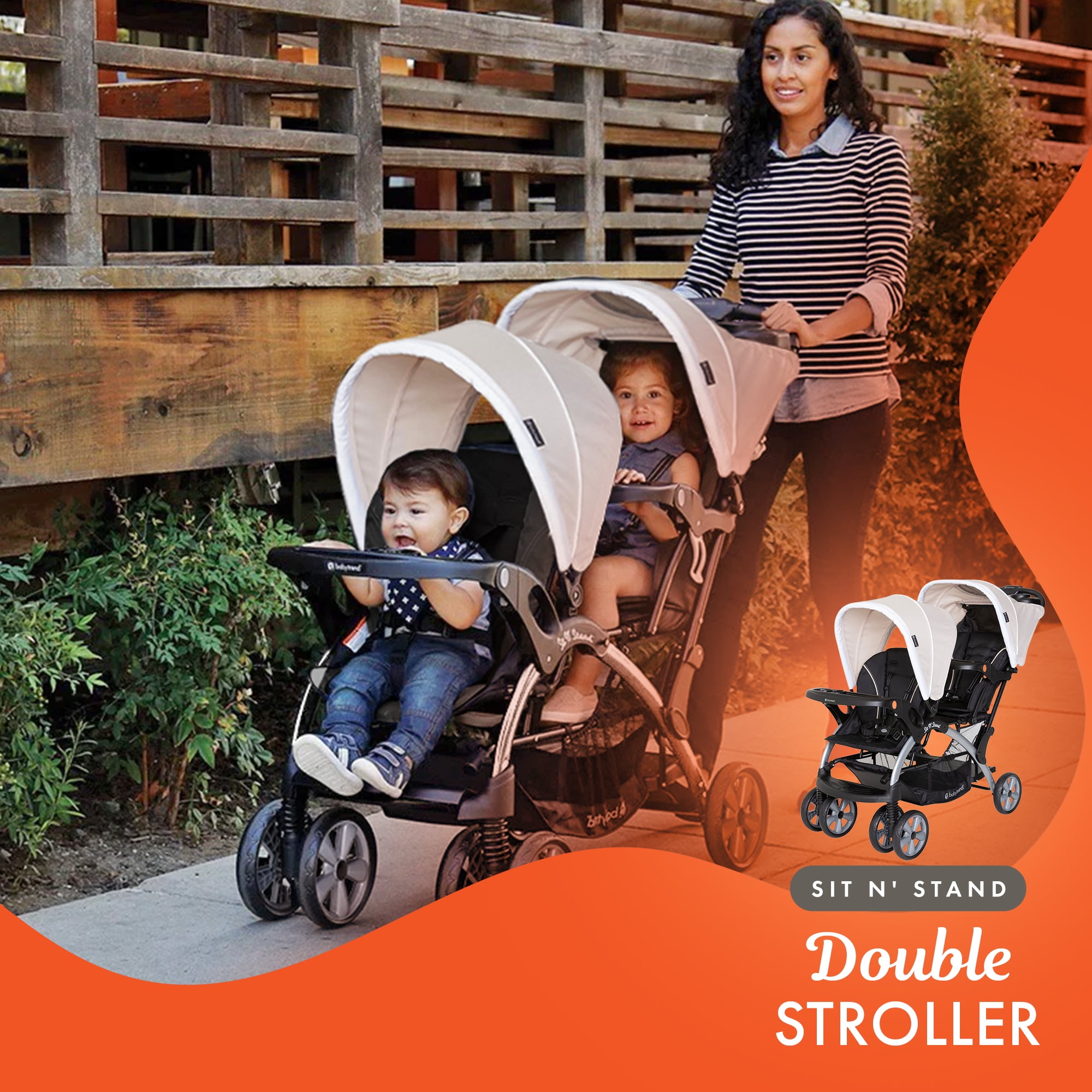 Baby Trend Infant & Toddler Double Stroller & Single Car Seat, Sit N' Stand, Khaki, Combo