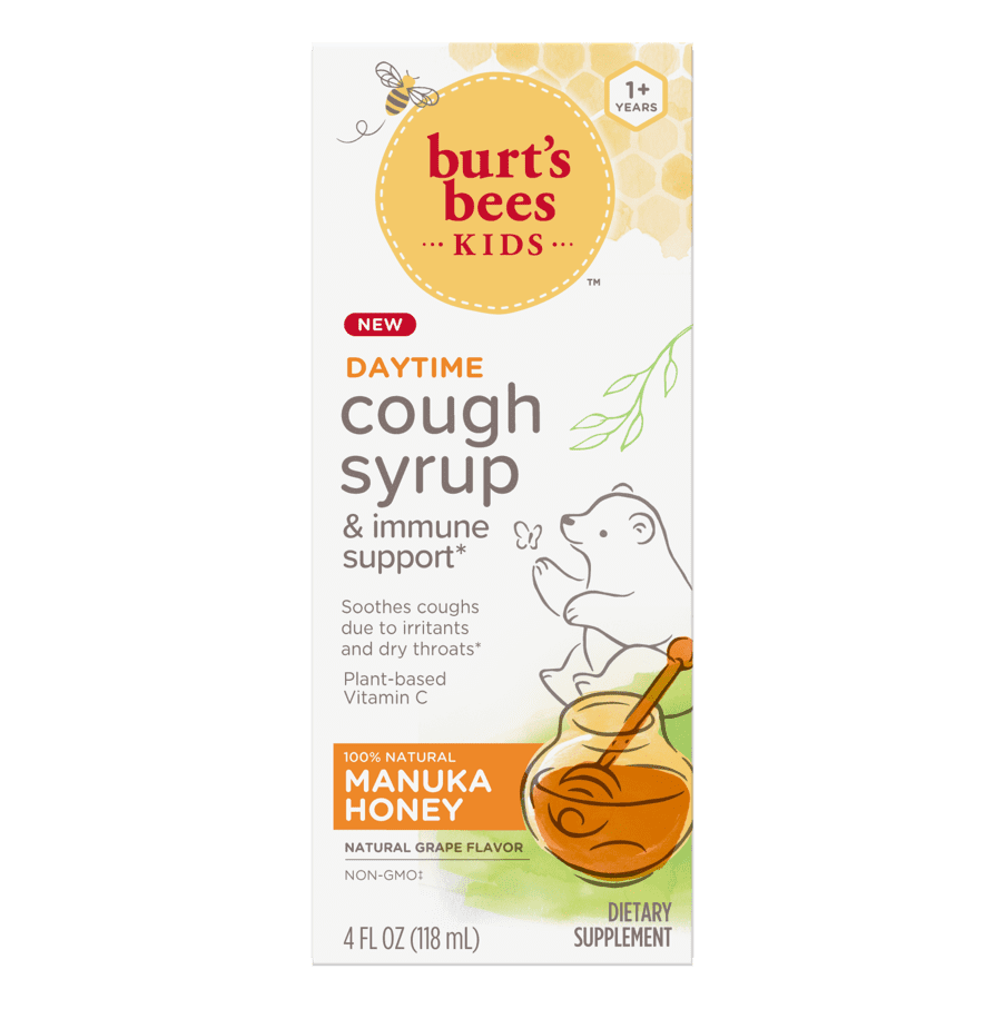 Burt's Bees Kids Daytime Cough Syrup and Immune Support, Natural Grape Flavor, Dietary Supplement, 4 fl oz