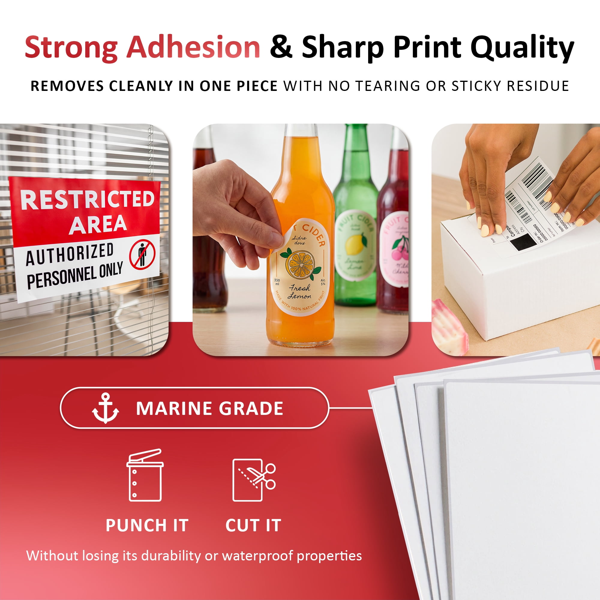 TerraSlate Waterproof Sticker Paper | 5 Mil Permanent Adhesive Labels | Printable Sticker Paper Laser Printer (Letter - 8.5" x 11", 25 Sheets)