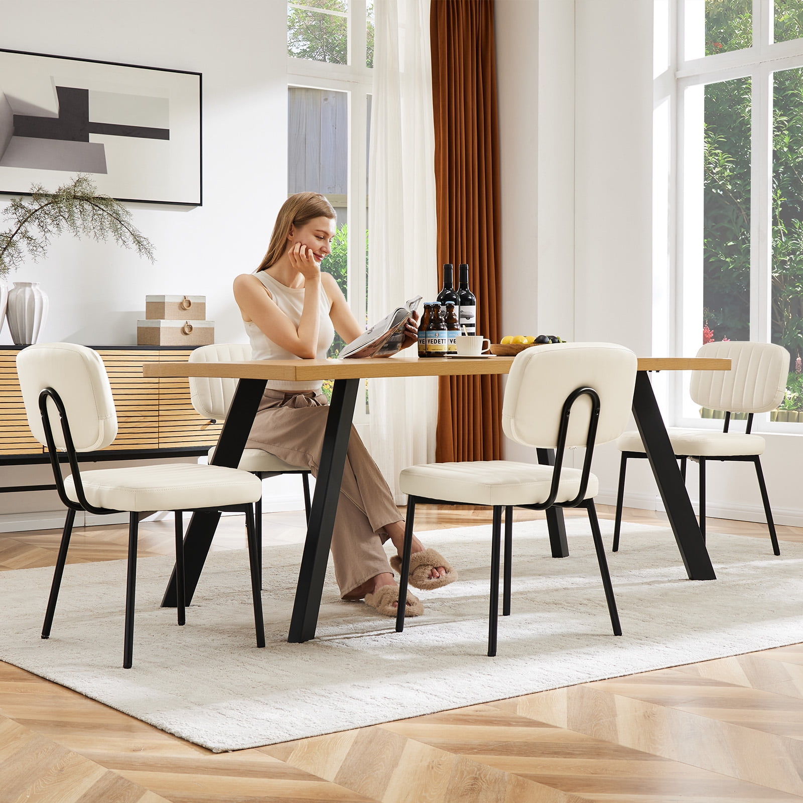 GIANNA Dining Chairs Set of 2, Sturdy Accent Chairs Modern Faux Leather Desk Chair with Metal Legs for Kitchen, Living Room, Bedroom