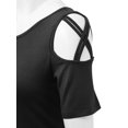 thumbnail image 4 of Made by Johnny Women's Loose Short Sleeve Strappy Cold Shoulder Top S BLACK, 4 of 6