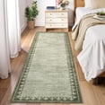 thumbnail image 2 of Garvee 2'x6' Modern Bordered Runner Rug Farmhouse Neutral Carpet, Washable Rug Non Slip Soft Rugs for Hallway Bedroom Kitchen, Green, 2 of 8