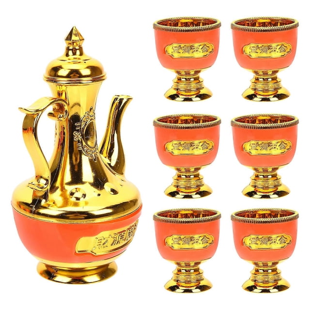 Golden Offering Cup and Kettle Set for Temple Use and Home Storage 1 Set