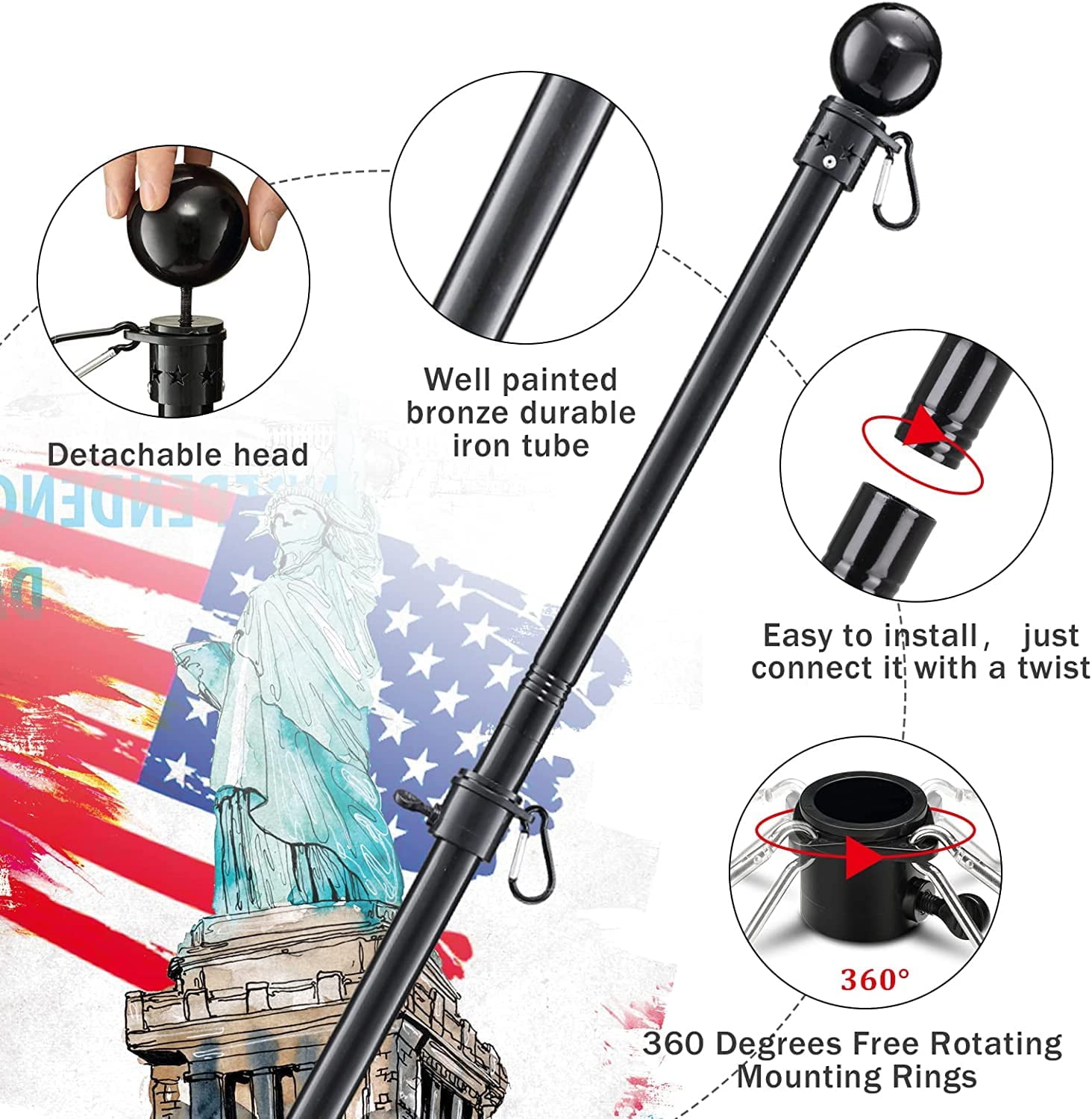 2PCS Flag Pole for Outside House, 2 Angle Bracket for Grommet Flags,Banner,Garden Flag,for Outdoor Porch,Yard