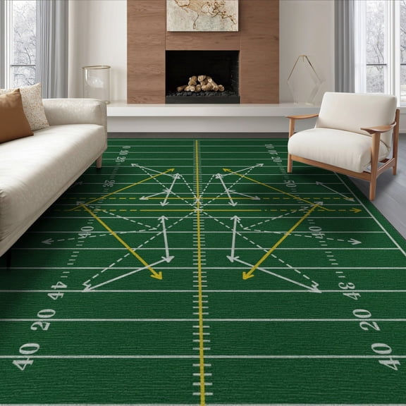 ODIKA 8'x10' Washable Area Rug Field Sport Theme Playbook Design With Arrows And Yard Lines Football Flowing for Living Room, Under Sectional, Family , Durable, Non-Slip