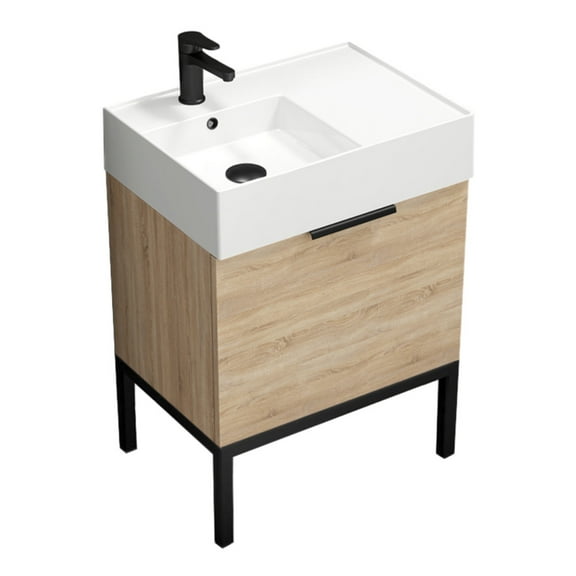 Nameeks Derin-2417-S-L Derin 24" Free Standing Single Basin Vanity Set - Brown Oak / Black