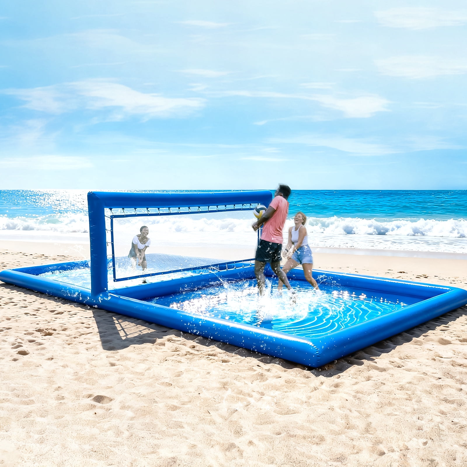 TRYSET 33x16.5x7FT Inflatable Volleyball Pool Court with 800W Air Pump, Commercial PVC Outdoor Water Game for Backyard Beach & Family Fun