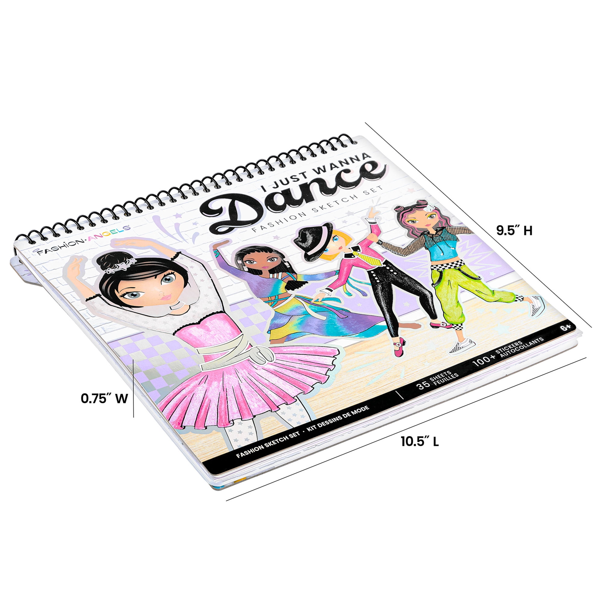 Fashion Angels: Fashion Sketch Set - I Just Wanna Dance - Design & Create Themed Outfits, 35 Page Drawing Art Portfolio, Stickers & Stencils, Kids 6+