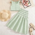 thumbnail image 5 of LIIPEE Girls Summer Outfits 2 Piece Set Kids Solid Color Ruched Sleeveless Crop Button Up Blouse A Line Pleated Skirt Cute Comfortable Breathable Casual Wear,9-10 Years, 5 of 5