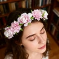 thumbnail image 5 of Bloomy Rose Flower Crown Headband, Bridal Halo Headband with Adjustable Ribbon Floral Crown Wreath Girls BOHO Garland Halo(Pink), 5 of 6
