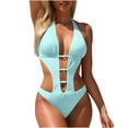 thumbnail image 2 of One Piece Swimsuits for Women Halter Plunge Neck Monokini Pearl Beaded Cut Out Tummy Control Bathing Suits Flattering Beachwear, 2 of 9