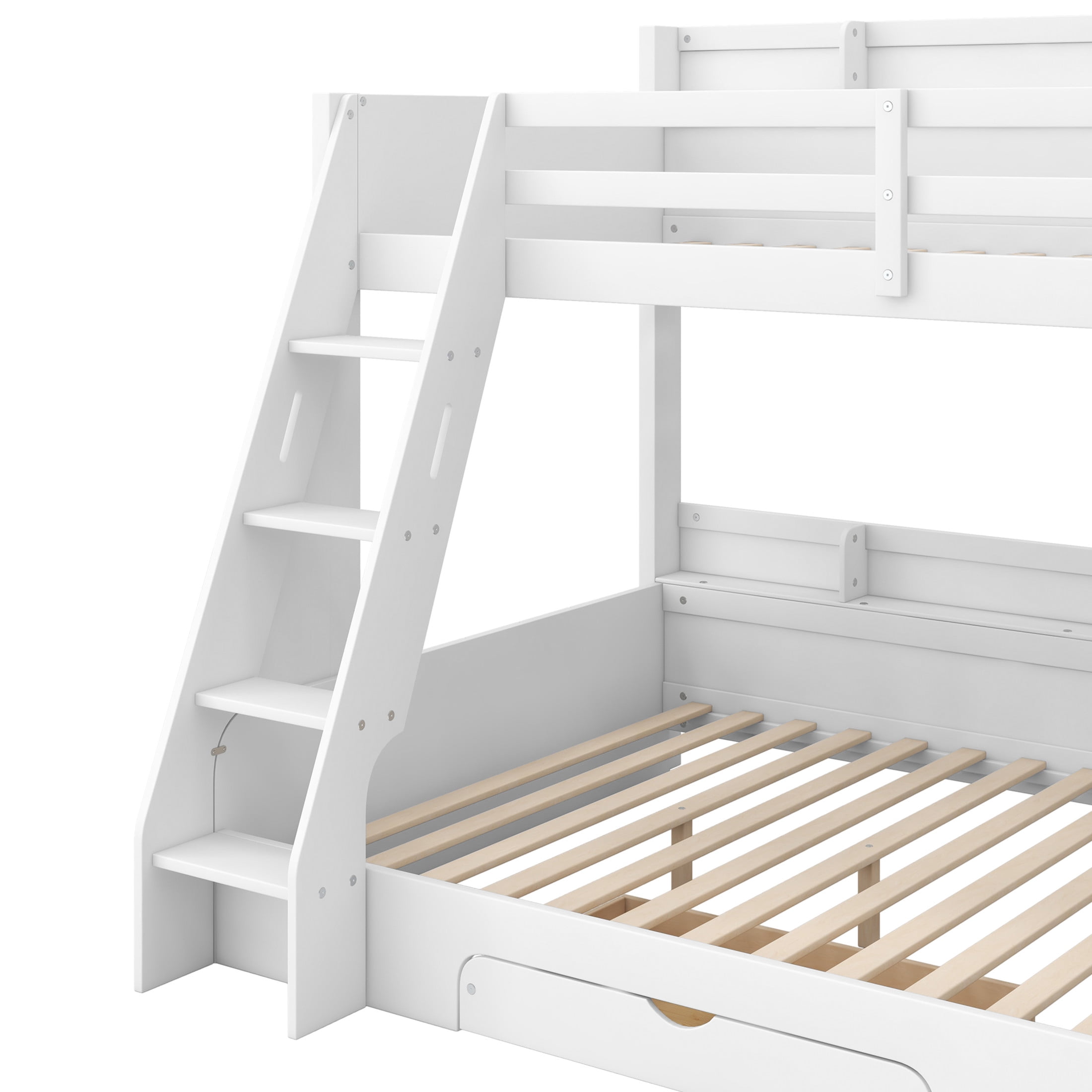 Noble House Alver Twin over Full Bunk Bed with Charging Station, LED Lighting, and Storage Shelves, Space Saving, White