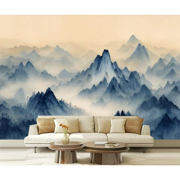 Peel and Stick Wallpaper Large Mountain Mural Distressed Nature Landscape Mountain Mountains Modern Art Wall Mural Decor Self Adhesive and Removable 69in x 98in
