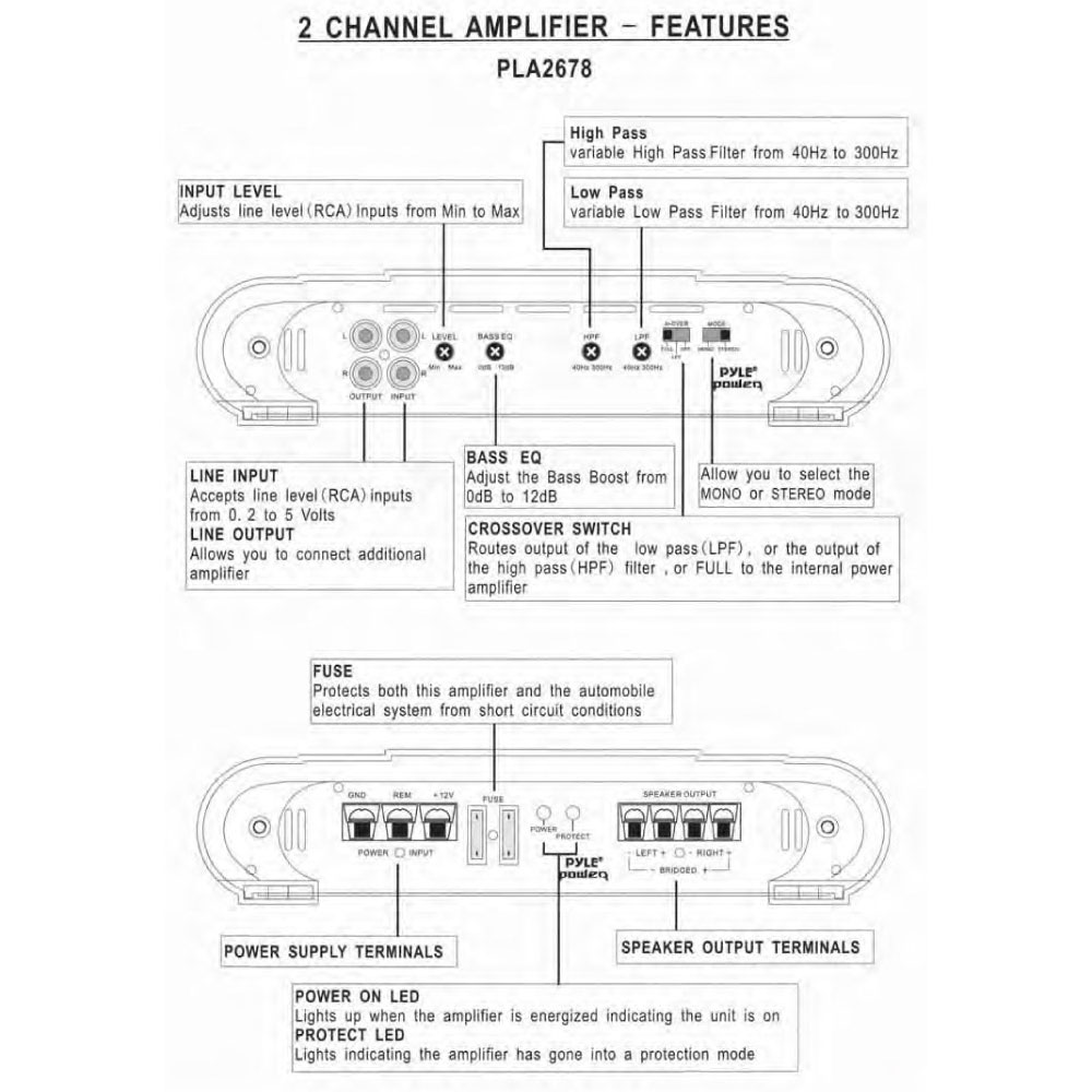 Pyle PLA2378 Bridgeable 2 Channel 4000 W Car Audio Mosfet Power Amplifier Amp - image 4 of 4