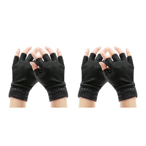 Jumpingount Alivia la artritis con guantes para terapia de artritis convenientes para trabajar guantes sin dedos de terapia magnética negro punto punto negro negro 2Conjunto