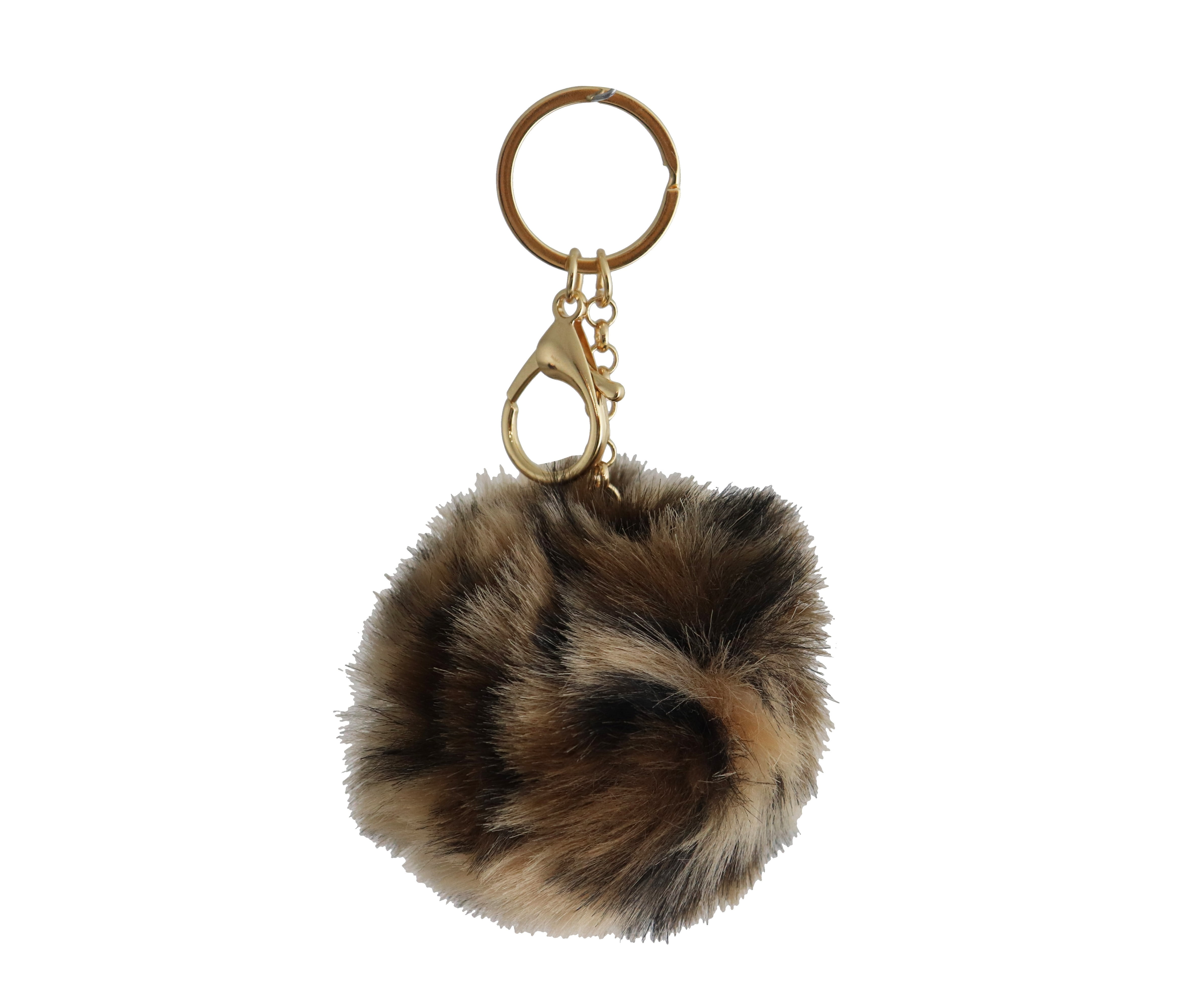 No Boundaries Faux Fur Leopard Puff Key Ring with Clip