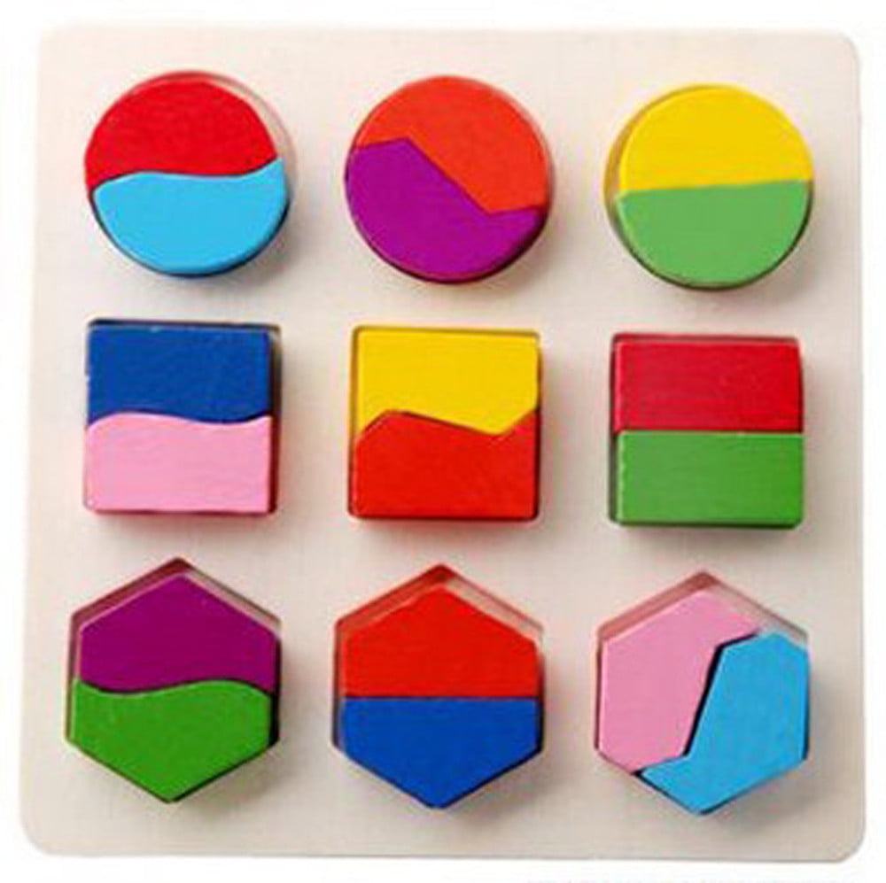 Kids Child Wooden Geometry Building Blocks Puzzle Early Learning Educational Toy 