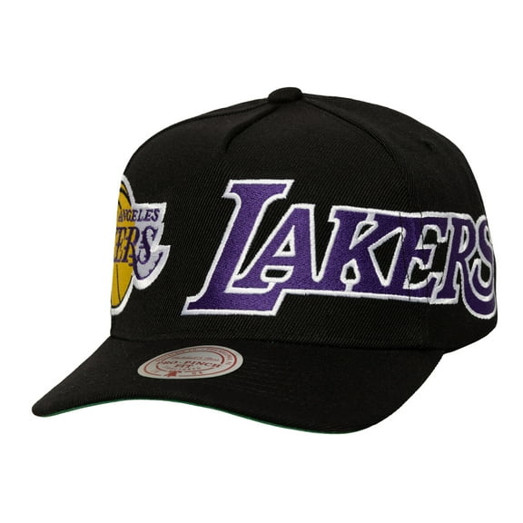 Men's Mitchell & Ness  Black Los Angeles Lakers Busted Logo Wordmark Wrap-Around Pro Pinch Adjustable Hat