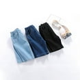 thumbnail image 3 of Kids Denim Jeans Shorts High Elastic Waist Casual Ripped Shorts Cotton Summer Wide Leg Half Pants 2-8 Years Light blue 3 Years, 3 of 6