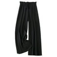 thumbnail image 3 of FUNUONY Women's Wide Leg Pants Flowy Pants for Women Casual Palazzo Trousers Loose Fit High Waisted Drawstring with Pocket Solid Color Black Ear Trimmed Wide Leg Pants Straight Leg Pants Black L, 3 of 6