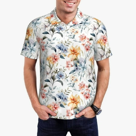 Gaeub Lilies Flowers Print Men s Polo Shirts Short Sleeve Golf Performance Shirts Stretchy Golf Shirts Casual Summer Beach Shirts-4X-Large