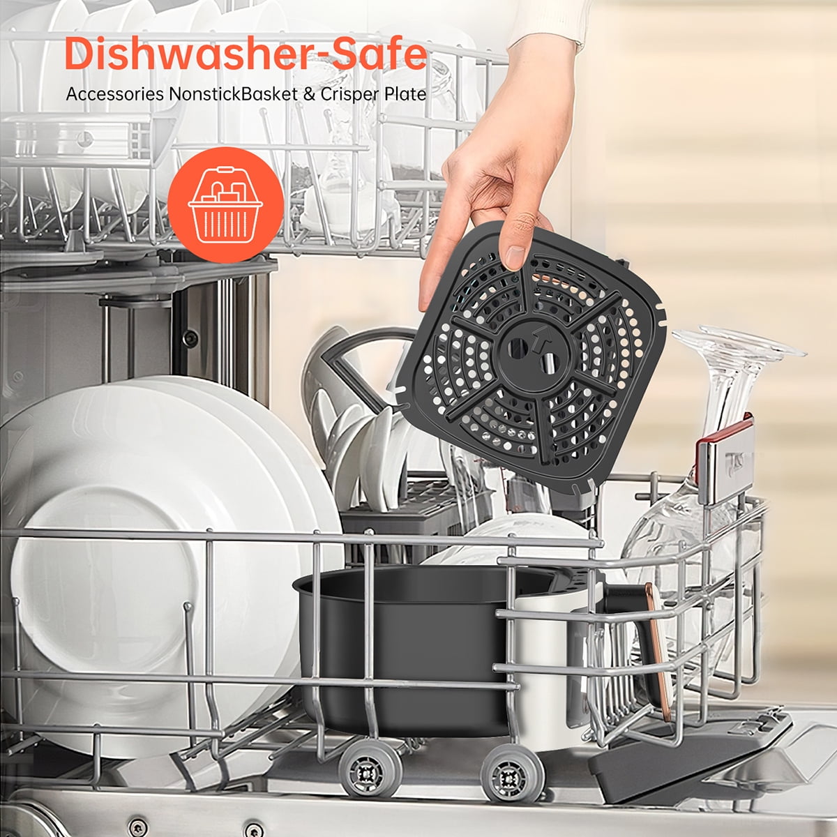 GPED Air Fryer, 7.5 QT 8-in-1 Oilless Air Fryer Oven with Visible Cooking Window, Nonstick and Dishwasher-Safe Basket, Customized Temp/Time, Including Air Fryer Paper Liners 50PCS, Ivory
