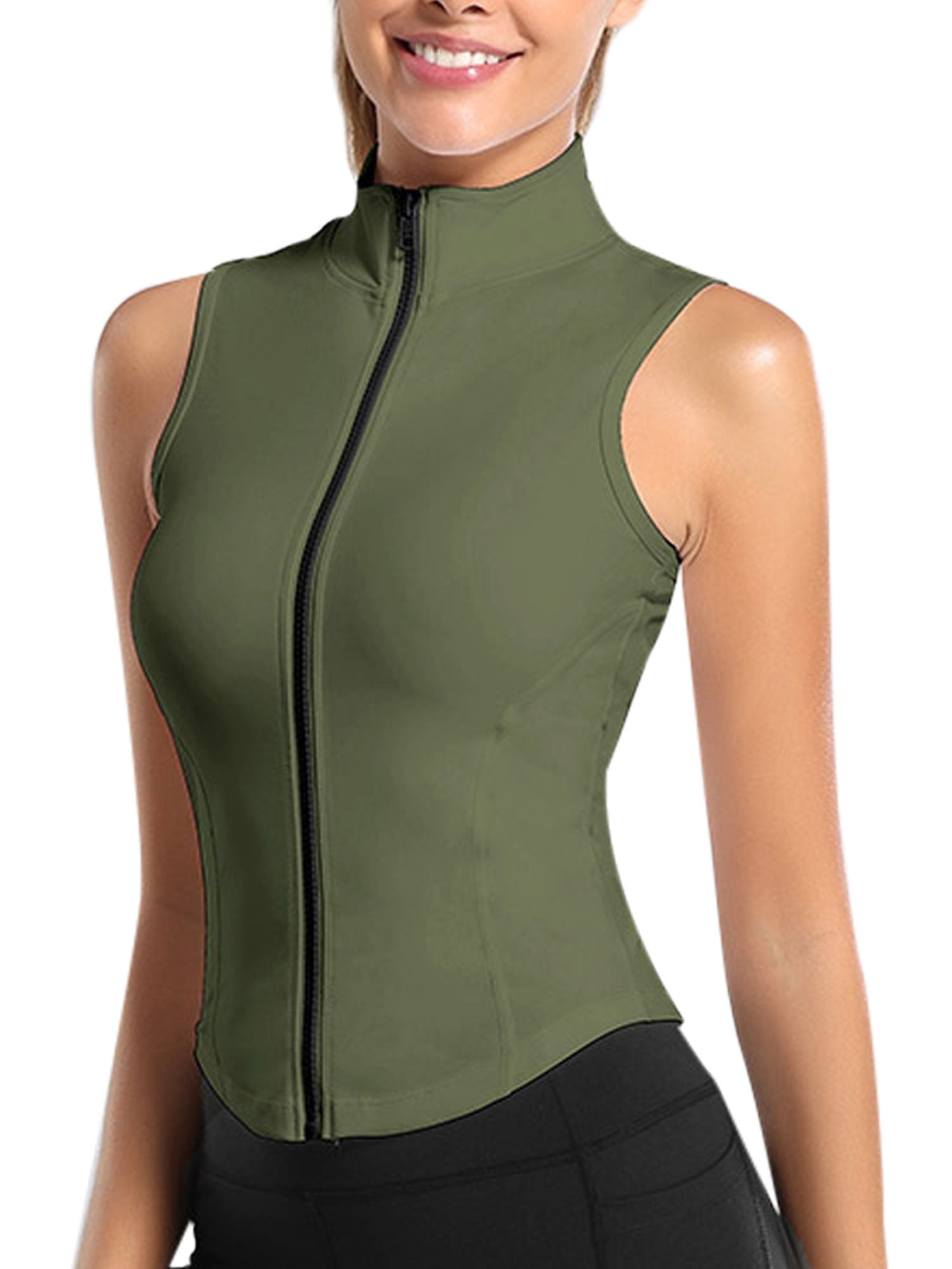 Womens Sleeveless Zip up Workout Jackets Turtleneck Active Track Running  Shirts Lightweight Curve Hem Yoga Athletic Vest - Walmart.com