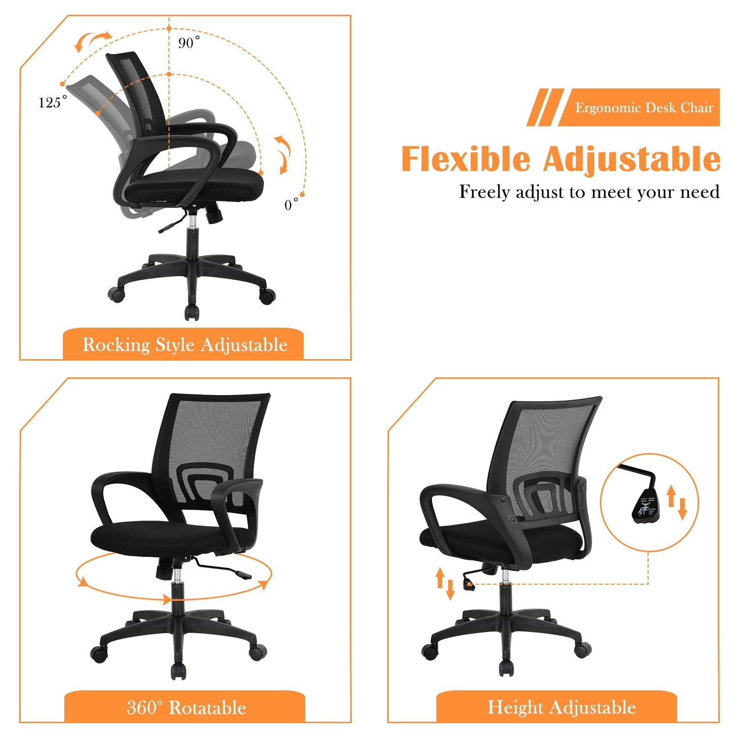 CL.HPAHKL Mesh Computer Desk Chair, Ergonomic Office Chair with Lumbar Support & Armrests Mid Back Swivel Rolling Task Chair for Home Office Study Gaming, Black