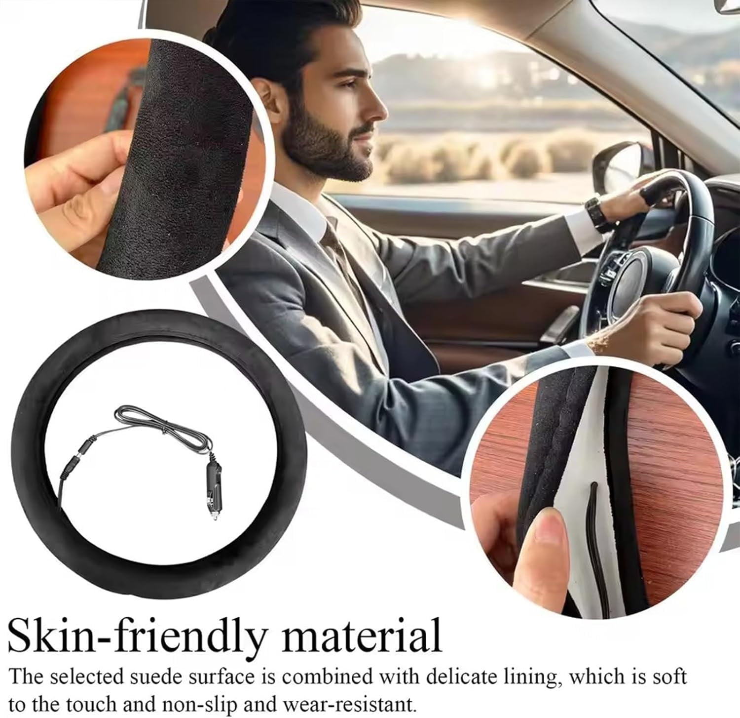 Heated Steering Wheel Cover, 38 CM Vehicle Hand Warming Steering Wheel Protector, Quick Heating Automatic Temperature Control for Vehicles Trucks Vans SUVs