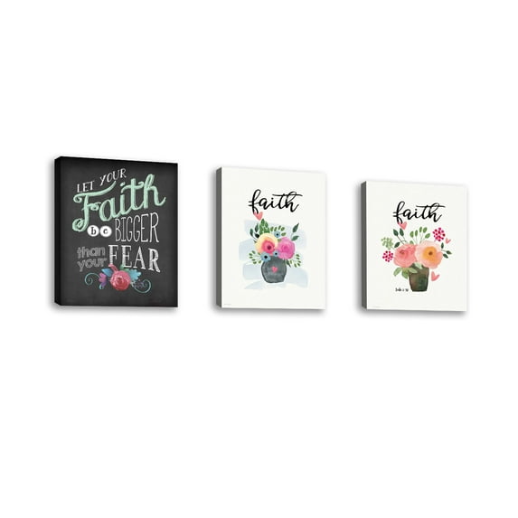 Set of 3 - Faith - Contemporary Fine Art Giclee on Canvas Gallery Wrap - wall décor - Art painting - 16 x 20 Inch - Ready to Hang