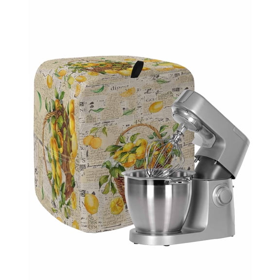 Summer Lemon Stand Mixer Dust Cover with Storage Pocket & Handles,Watercolor Yellow Fruits Botanical Vintage Fits All Tilt Head & Bowl Lift Kitchen Appliance Cover Organizer Accessories,6-8 Quart