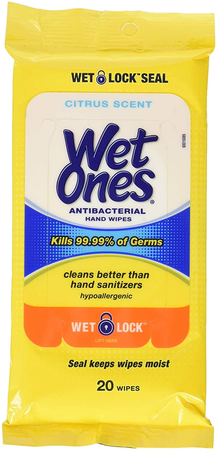 Wet Ones Citrus Antibacterial Hand & Face Wipes, Travel Packs 15 Count