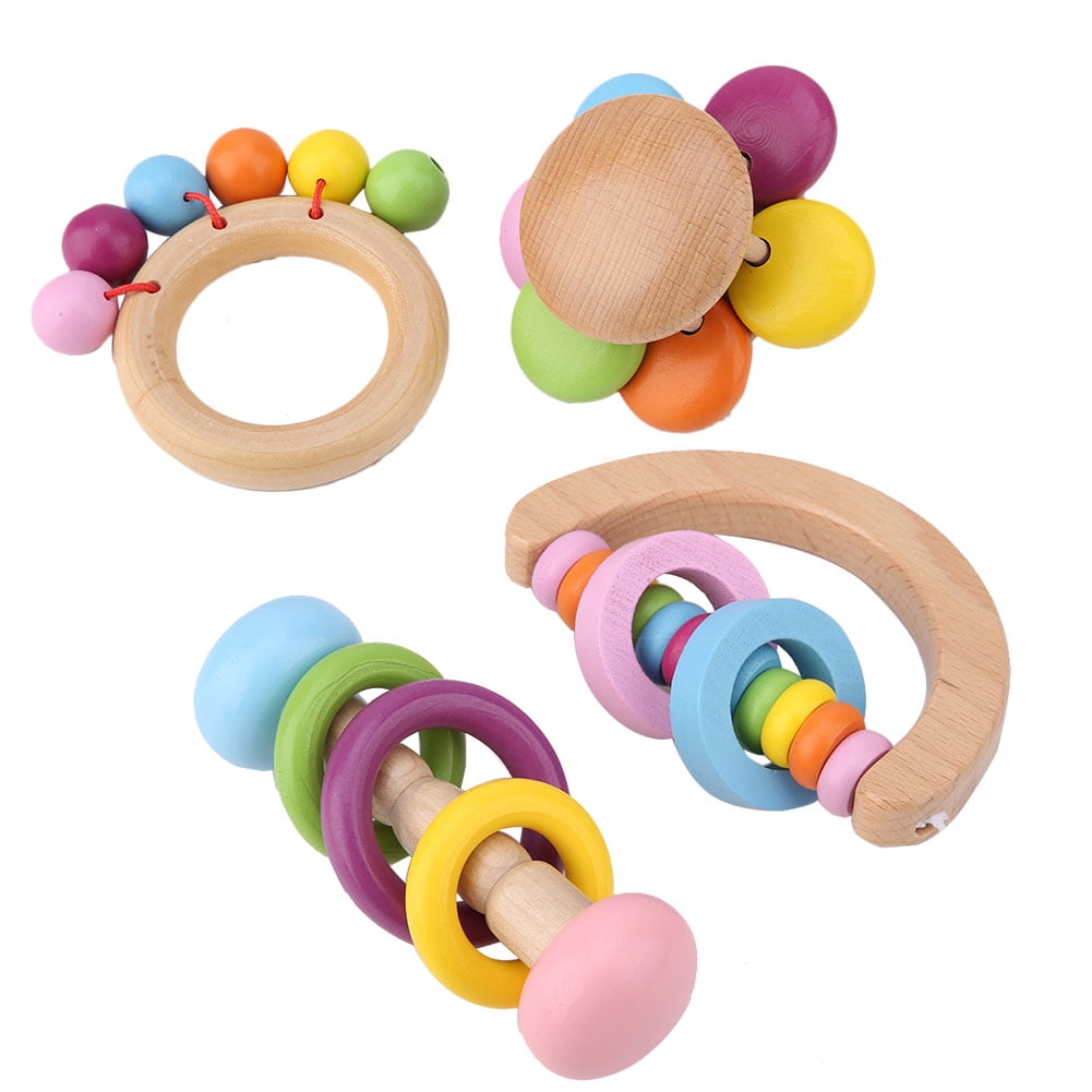 Riousery 4PCS Parrot Chewing Toys Set, Hanging Wooden Bird Toy for Macaws Cockatiels, Natural Wood Play Accessories, 7.48 inches / 19 cm
